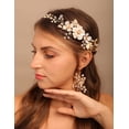 thumbnail image 3 of Elegante flor de perlas de cristal para novia, diadema de perlas para mujer, tocado nupcial (dorado) para boda, fiesta, graduación, 3 of 5