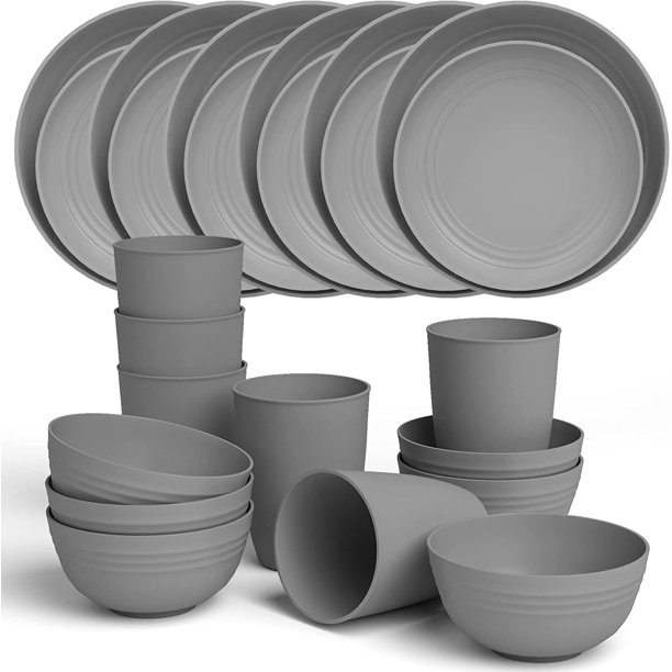 Ashfly Plastic Dinnerware Sets of 6,Unbreakable Dinnerware Set Reusable