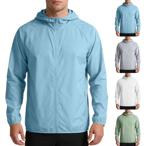 Summer Men's Plus Size Ice Silk Windbreaker UPF 50 UV Protection Lightweight Breathable Hooded Outerwear for Outdoor Sports Daily Wear
