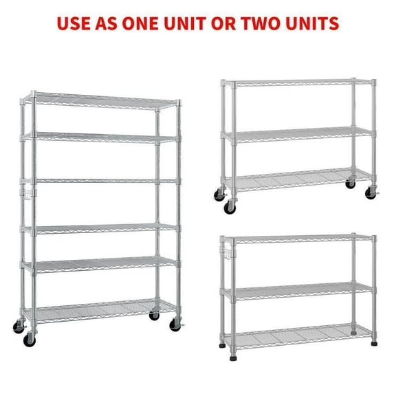 Rolling 6 Tier Storage Shelf Heavy Duty Storage Shelving Unit Metal Storage Rack