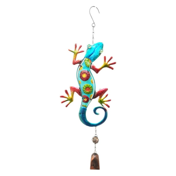 Campana de viento de gecko de vidrio de colores, escultura de gecko colgante, campanas de viento, gecko duradero Azul