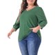 thumbnail image 4 of Blusa de Talla Grande para Mujeres, Manga 3/4, Cuello en V, Decoración de Botones, Camisetas Casual Sólidas 3X Verde, 4 of 6