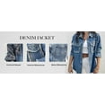 thumbnail image 6 of Women's Pearls Denim Jacket Cropped Rhinestones Jean Blazer Coat,Sequin Long Sleeve Rhinestone Denim Jackets, 6 of 7
