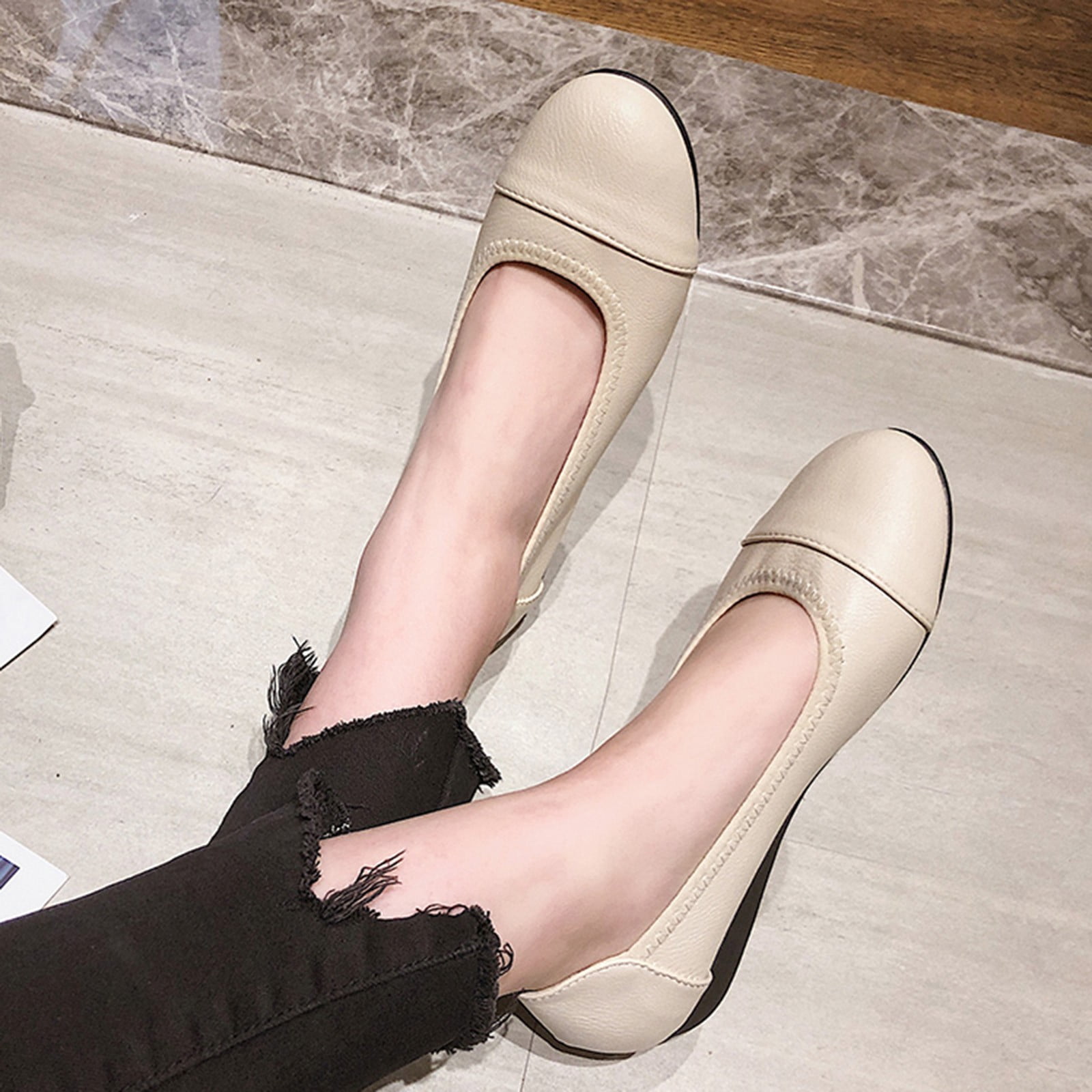 Adult Women Shoes Heel Stopper Women s Soft Shoes Comfortable Sole Shoes Casual Mid heel Fashionable Women s casual shoes Female Shoes Beige 9 Walmart