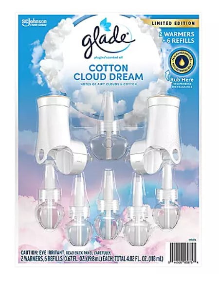 Glade PlugIns Scented Oil (2 Warmers + 6 Refills) Cotton Cloud Dreams