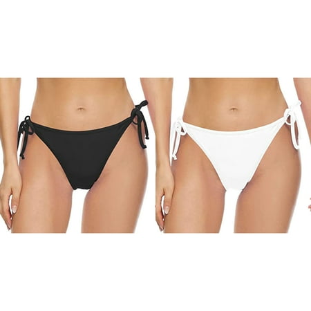 Lojoutye 2 Pack(Black 1PCS & White 1PCS) Multipack Boy Short Swimming Suit Bottoms Women Vintage Print Low Woman Swim Bottom Waist Brazilian Bikini