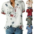 thumbnail image 2 of Summer Women Shirt V Neck Half Sleeve Vintage Boho Floral Print Loose Top, 2 of 4