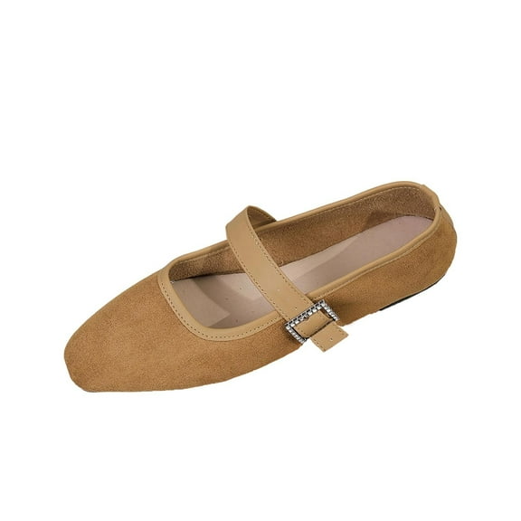 Xfvqtps Womens Mary Janes Flats Casual Shoes Slip on Rhinestone Buckle Round Toe Comfortable Versatile Walking Everyday Wear Khaki