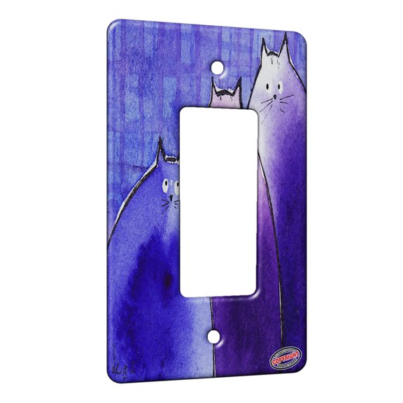 KuzmarK™ 1 Gang Rocker Wall Plate - Blue and Purple Chunky Kitties Abstract Cat Art by Denise Every