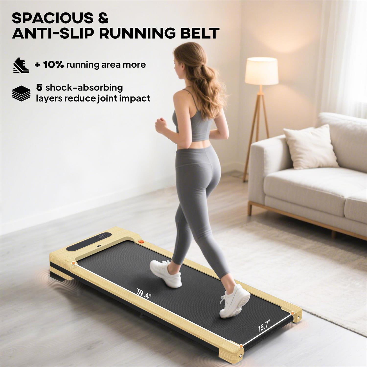 Demifill 2.5HP Under Desk Walking Pad Treadmill - Brown, With Remote Control, Transport Wheels & LED Display for Home Gym & Office