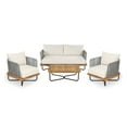 thumbnail image 2 of Christopher Knight Home 4-Piece Rope Woven Outdoor Conversation Set with Wood and Iron Frame, Beige Cushions, 2 of 13