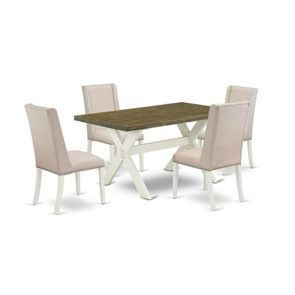 East West Furniture X-Style 5-piece Wood Table and Dining Chairs in White