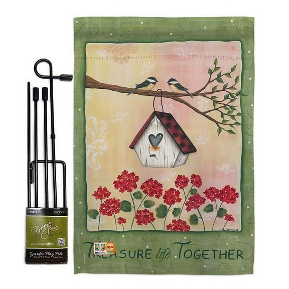 Breeze Decor BD-SH-GS-100045-IP-BO-D-US12-PL 13 x 18.5 in. Welcome Treasure Life Together Inspirational Sweet Home Impressions Decorative Vertical Double Sided Garden Flag Set with Banner Pole