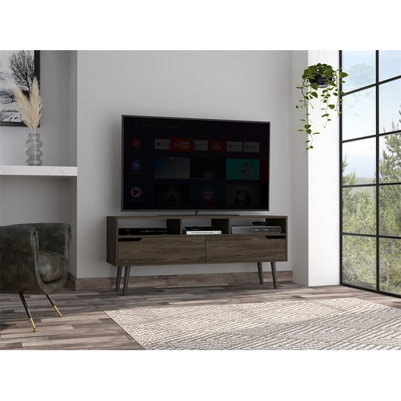 Nmkwnr 2 Drawer 3 Shelf TV Stand up to 60" TV, TV Cabinet for Home, Living Room, Dark Brown