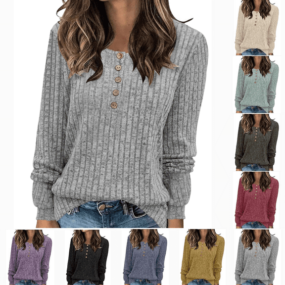 Women's Pullover Sweaters Lightweight Knit Pullover Henley Button Long Sleeve Casual and Trendy Outfits Winter Fashion Clothing