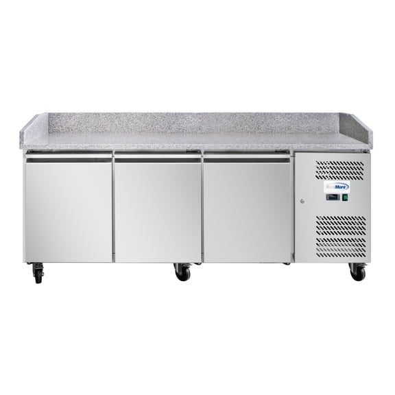 79 in. Three-Door Commercial Granite Top Refrigerated Pizza Prep Counter in Stainless-Steel (KM-RPPS-3D79-GRT)