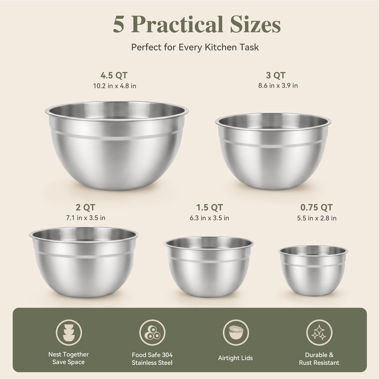 TINANA 5-Piece Stainless Steel Nesting Mixing Bowl Set photo 2