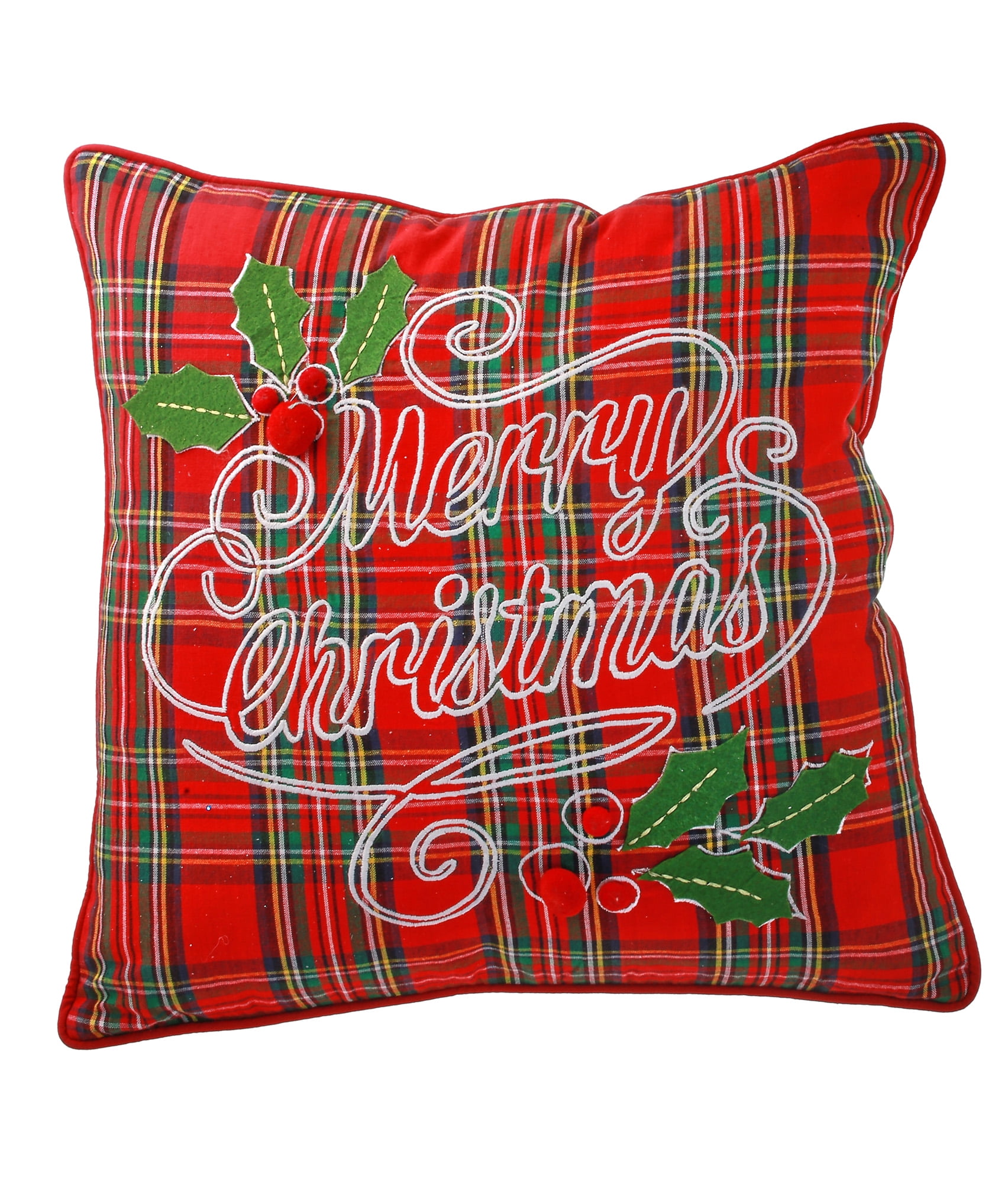 16X16 Fabric Plaid Merry Christmas Pillow