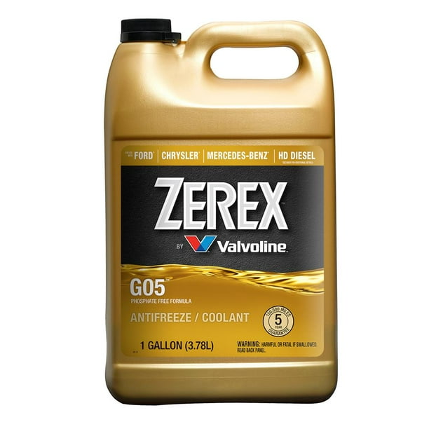 Zerex Liquide de Refroidissement Moteur ZXG051 G-05; Concentré; Jaune; Carafe de 1 Gallon; Simple