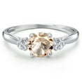 thumbnail image 3 of Gem Stone King 10K White Gold Peach Morganite and Lab Grown Diamond 3-Stone Ring for Women | 0.82 Cttw | Round 6MM | Gemstone October Birthstone | Size 7, 3 of 6