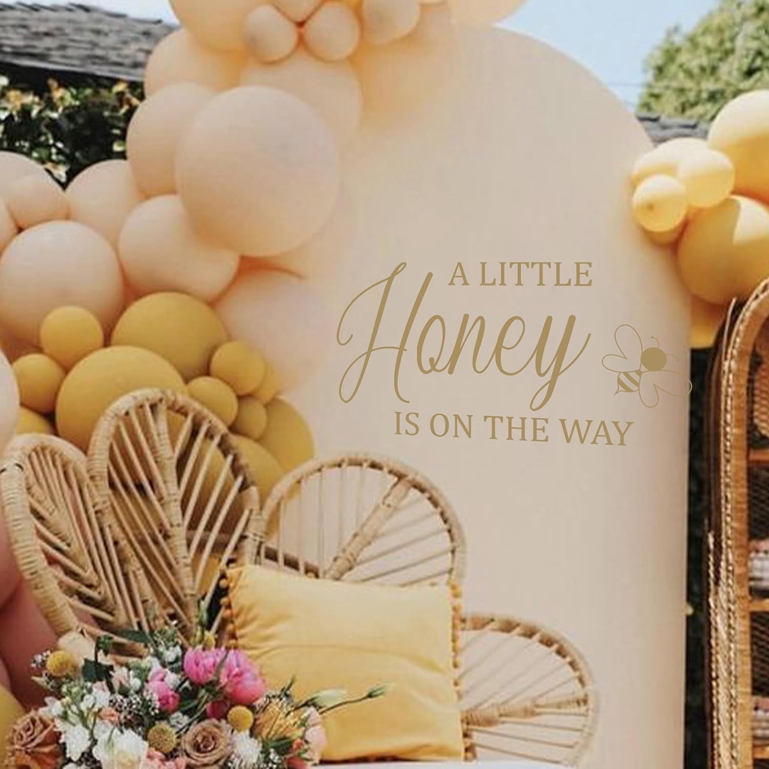 A Little Honey is on The Way Baby Shower Party Sign - Gender Reveal Decal for Girl or Boy - Bee Theme Vinyl Balloon Arch Decoration (Honey Decal)