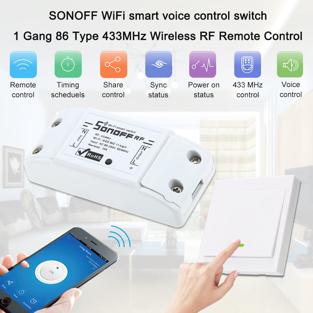 OWSOO SONOFF Interrupteur Intelligent Wi-FI,10A/2200W commutateur sans Fils,Fonction Timing Compatible avec Alexa pour Android/iOS Google Home APP,Universal Smart Home 