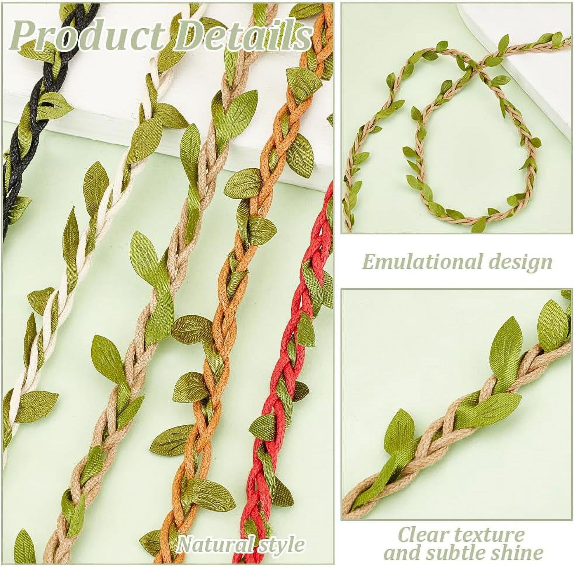 164 Feet Natural Twine Green Leaf Jute Wax Rope 5 Colors Burlap Leaf Ribbon Decoration Vine with Artificial Green Leaves for DIY Crafts Gift Wrapping Wedding and Party Decor for DIY