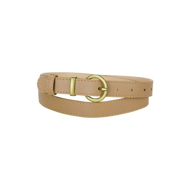 CINTURONES DE CUERO PU INSPIRADOS EN CHIC PARA MUJERES, CON HEBILLA DE METAL BRONCE, CINTURONES DELGADOS PARA JEANS Y VESTIDOS, AJUSTE DE CINTURA 80-96cm/31.5-37.8" CAMEL