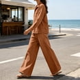 thumbnail image 5 of QQZ Wide Leg Pants 2 Piece Set For Women, Denim Long Sleeve Collared Top & Palazzo Pants Casual Outfit, 5 of 7