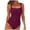 Wine, variant on Women One Piece Swimsuit Square Neck Ruched Bathing Suit Wide Strap Monokini Tummy Control Swimwear for Beach Pool Vacation Black L