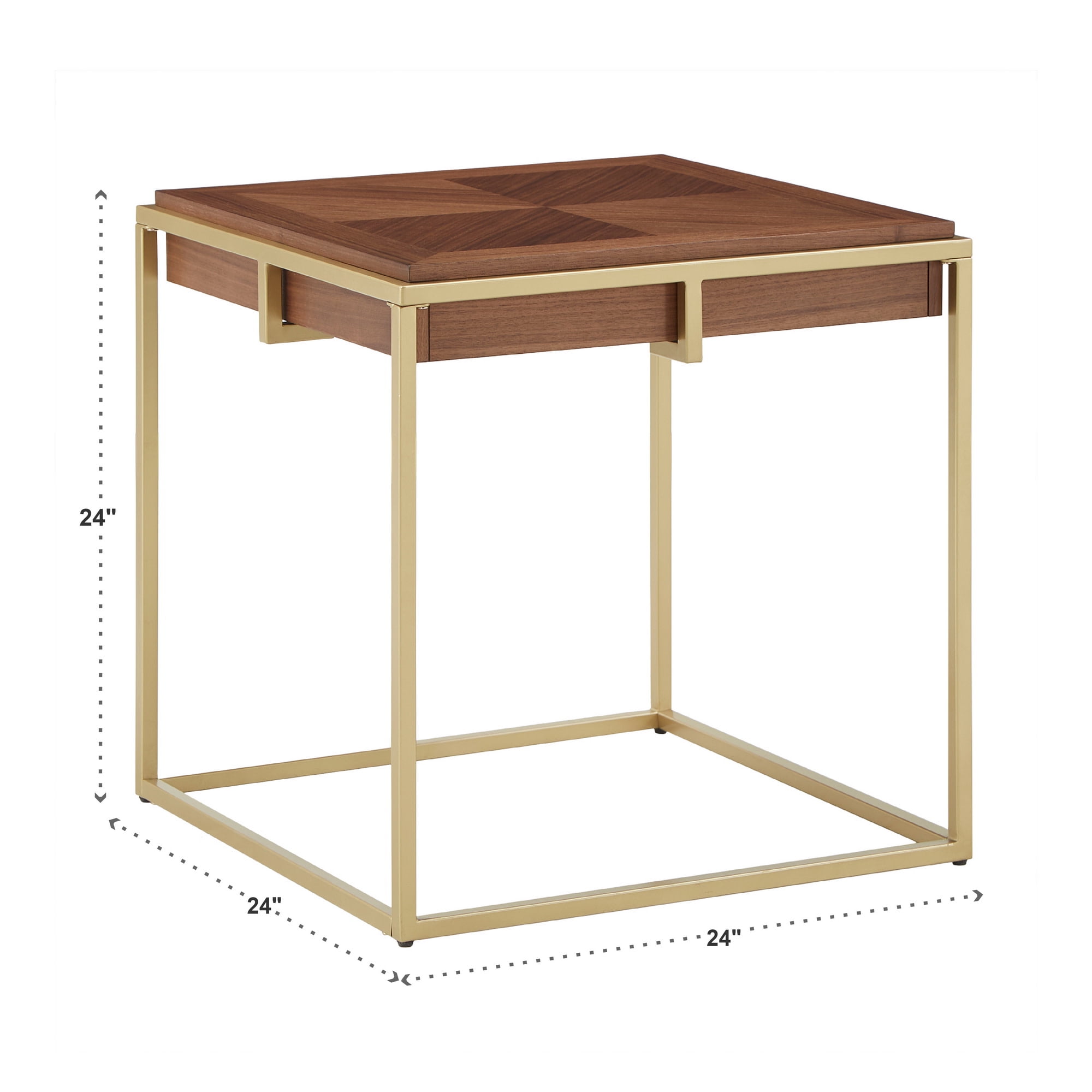 Weston Home Mako Modern Square Wood Top End Table with Gold Metal Base, Natural Finish
