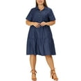 thumbnail image 2 of Agnes Orinda Women's Plus Size Chambray Dress Short Sleeves Button Down Flowy Tiered Shirt Dresses 3X Black Blue, 2 of 6