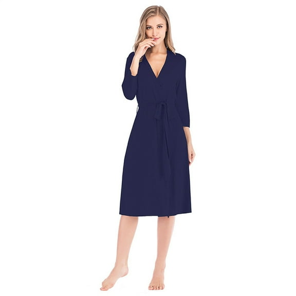 LYMAYTER Womens Nightwear Dress Spring Summer Long Sleeve Bathrobe Women Solid Color Pajamas Loungewear S-XXL
