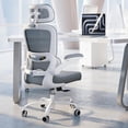 thumbnail image 4 of Ergonomic Office Chair - Desk Chair with Adjustable Headrest Lumbar Support Computer Chair - Mesh Comfy Chair with Flip-up Armrests - Gaming Chairs for Adults Home Office (Leather  Grey), 4 of 6