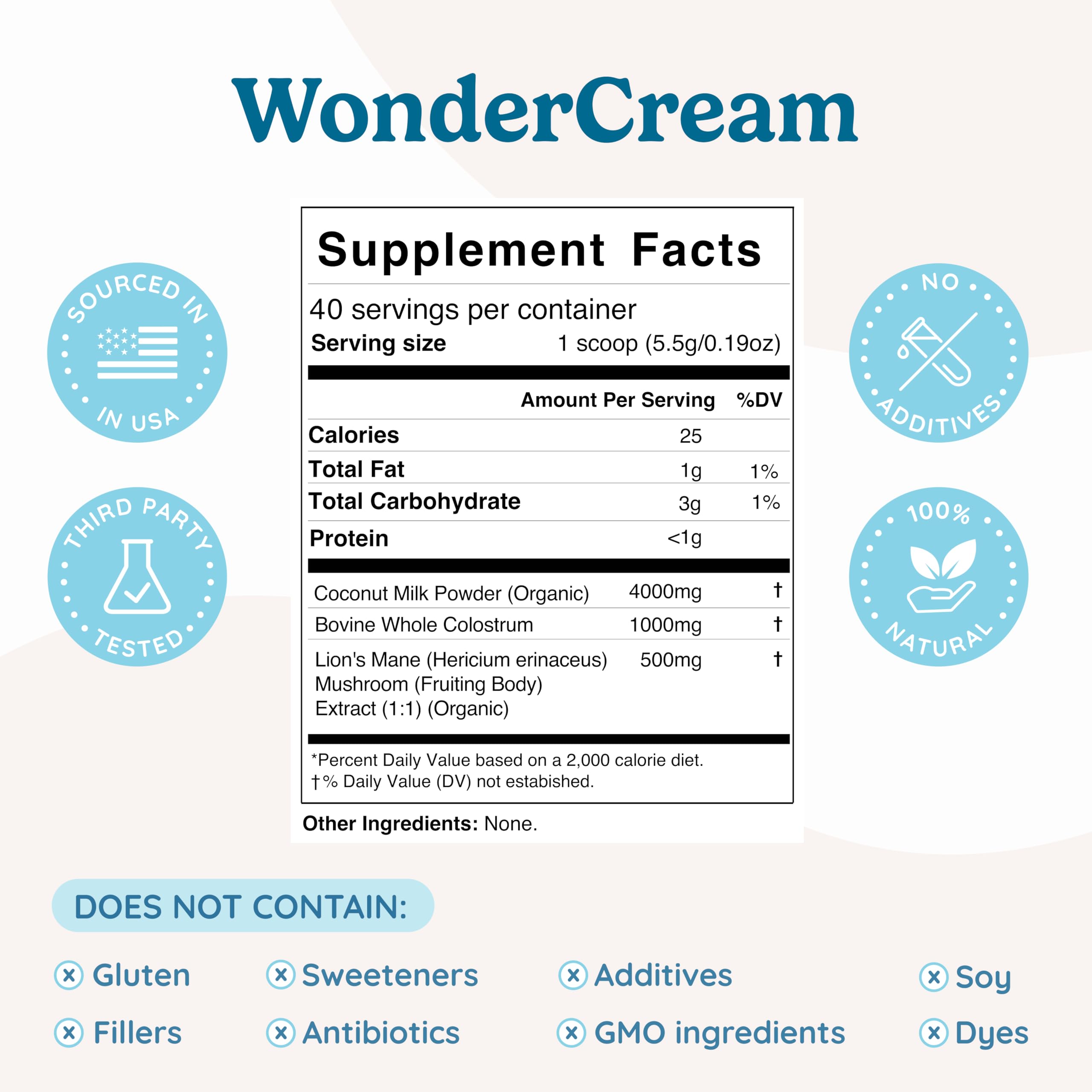 WONDERCOW Bovine Colostrum Superfood Creamer Supplement Powder w/Organic Lions Mane Mushroom & Coconut Milk Powder MCTs | Functional Sugar Free Keto Coffee, Smoothie & Drink Mix Unsweetened