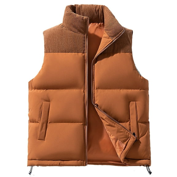 TFEOQRY Men's Winter Thermal Tank Top Thick Cotton Outdoor Windproof Vest Color Blocked Sleeveless Cotton Jacket Brown