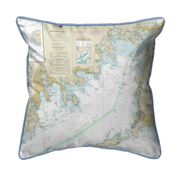 Betsy Drake HJ13230BB 18 x 18 in. Buzzards Bay, MA Nautical Map Large Corded Indoor & Outdoor Pillow