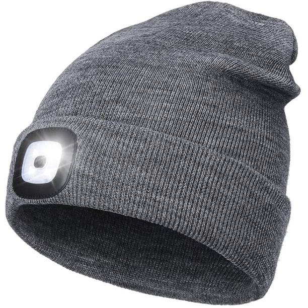 Gorro de punto LED con linterna frontal, unisex, con 4 luces LED, ideal para el invierno (gris)