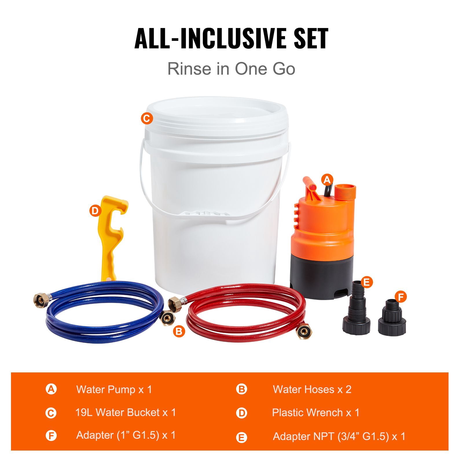Tankless Water Heater Flushing Kit, Includes Efficient Pump & 3.7 Gallon Pail & 2 Hoses, Wrench and Adapter for Quick Install, Easy to Start Water Heater Flush Descale Kit Anti-corrosion