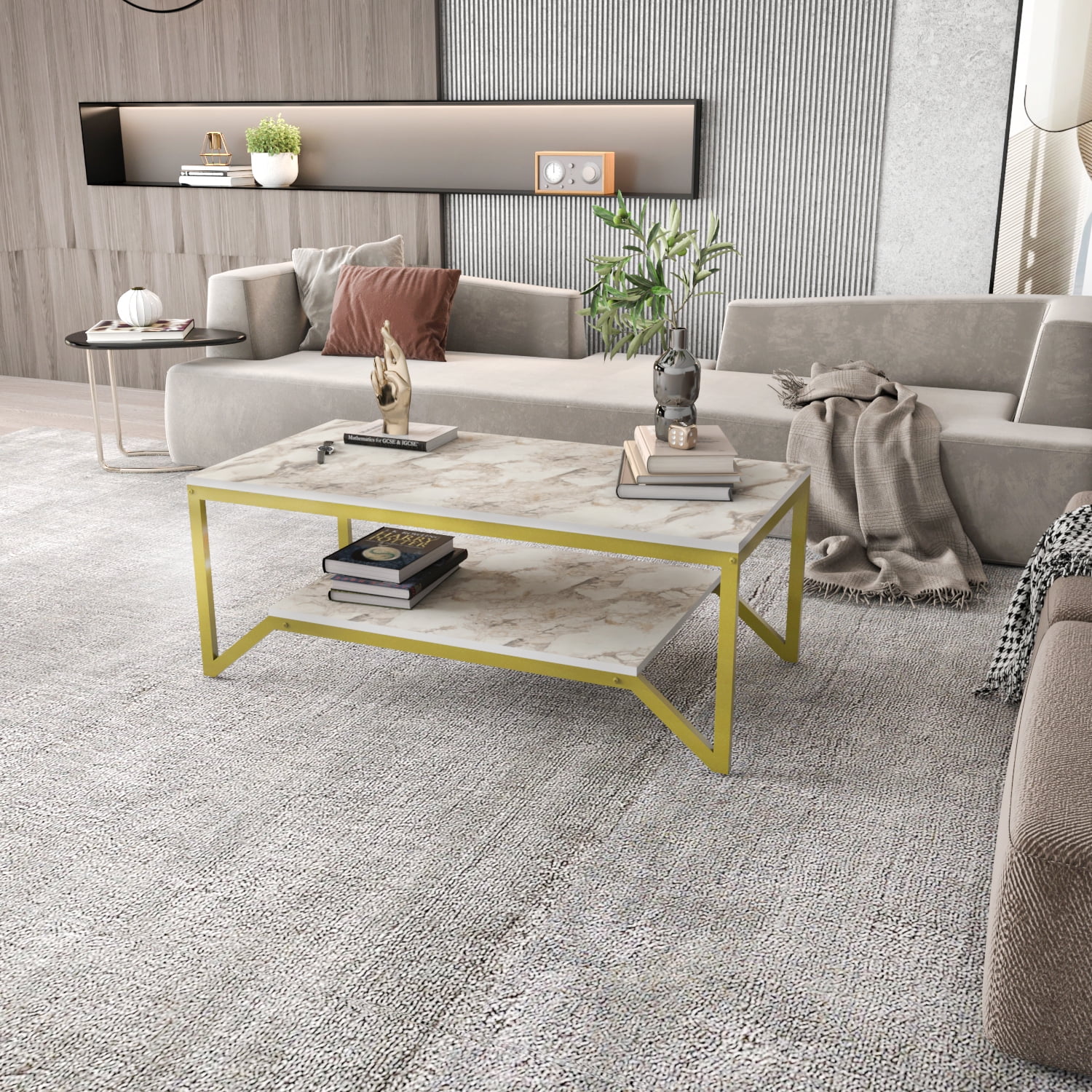 Imel frame coffee table with storage deals