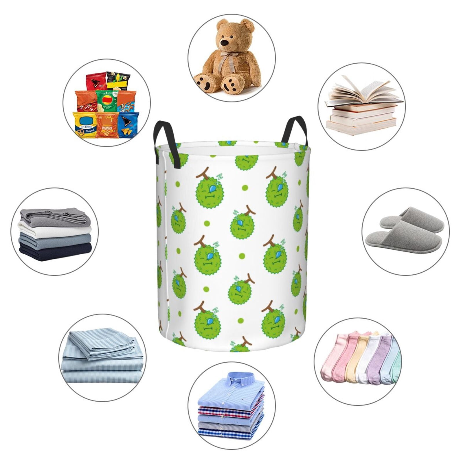 Large Laundry Basket with Handles - Cute Lime Green Durian Kids Baby Dirty Clothes Laundry Hamper for Bedroom Aesthetic