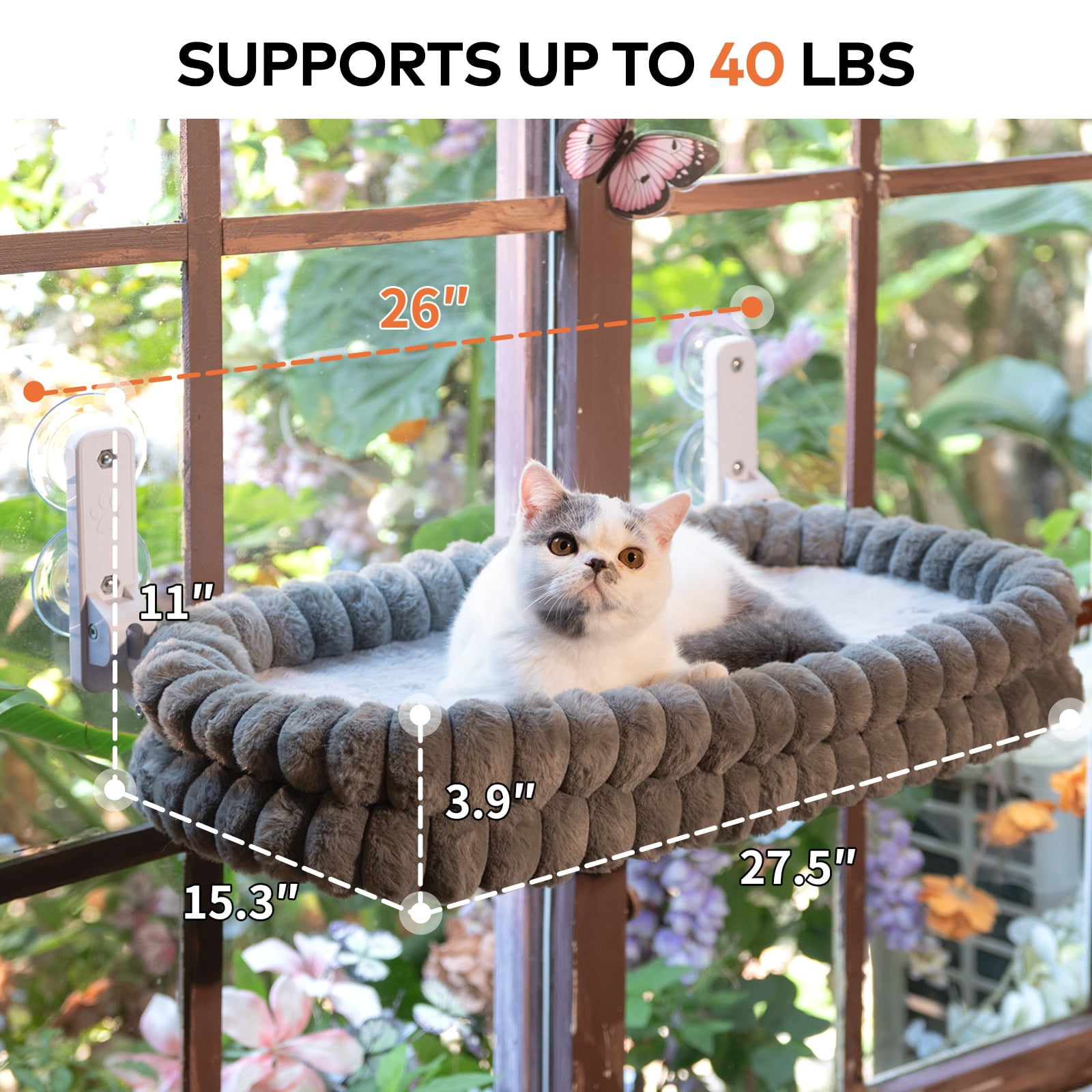 CheerPals Cat Window Perch, 27*15in Double-Layer Foldable Pet Hammock for Wall with Suckers for indoor(Large,Gray)