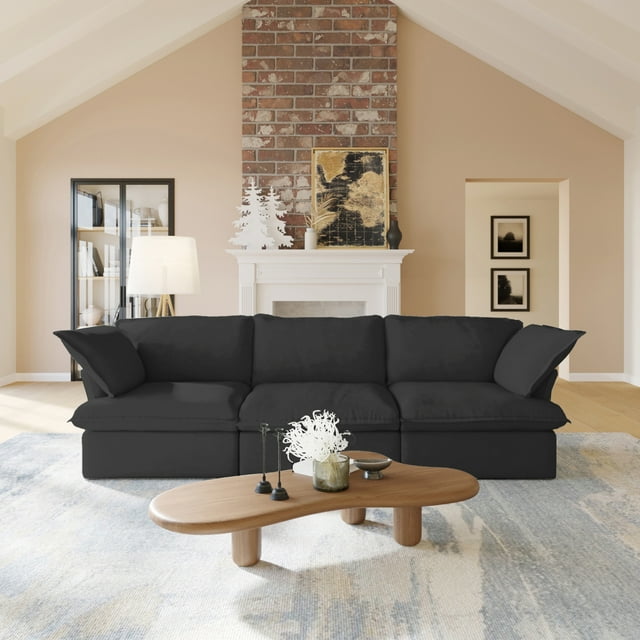 Sodrens Canapé Sectionnel Modulaire, Canapé Moderne en Tissu de Lin à Combinaison Libre, Canapé 3 Places pour Salon, Noir