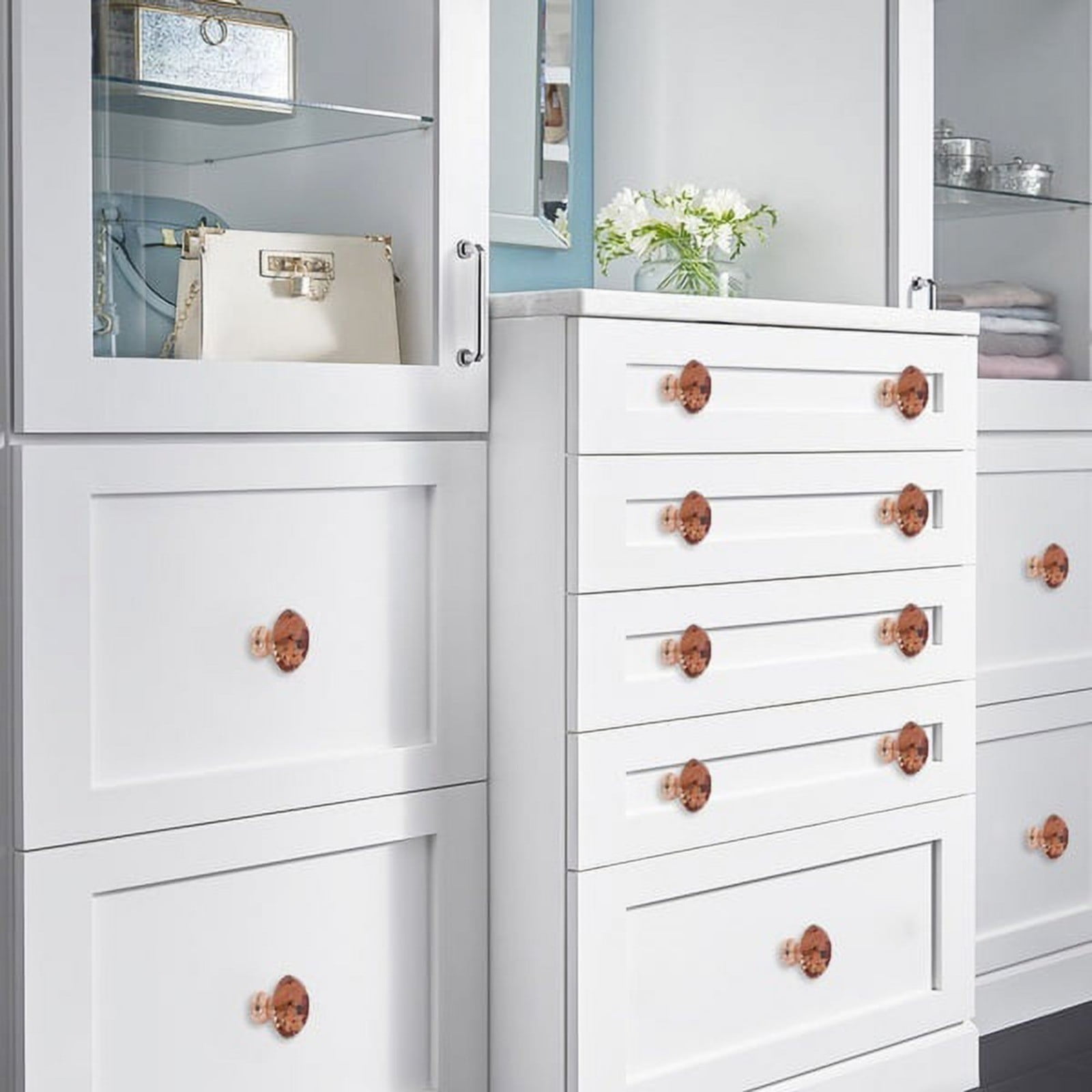 Crystal Glass Cabinet Knobs 30mm Diamond Shape Drawer Kitchen Cabinets Dresser Cupboard Wardrobe Pulls Handles