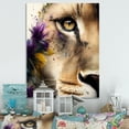 thumbnail image 2 of Designart Half Lion Portrait With Flowers Canvas Wall Art, 2 of 5