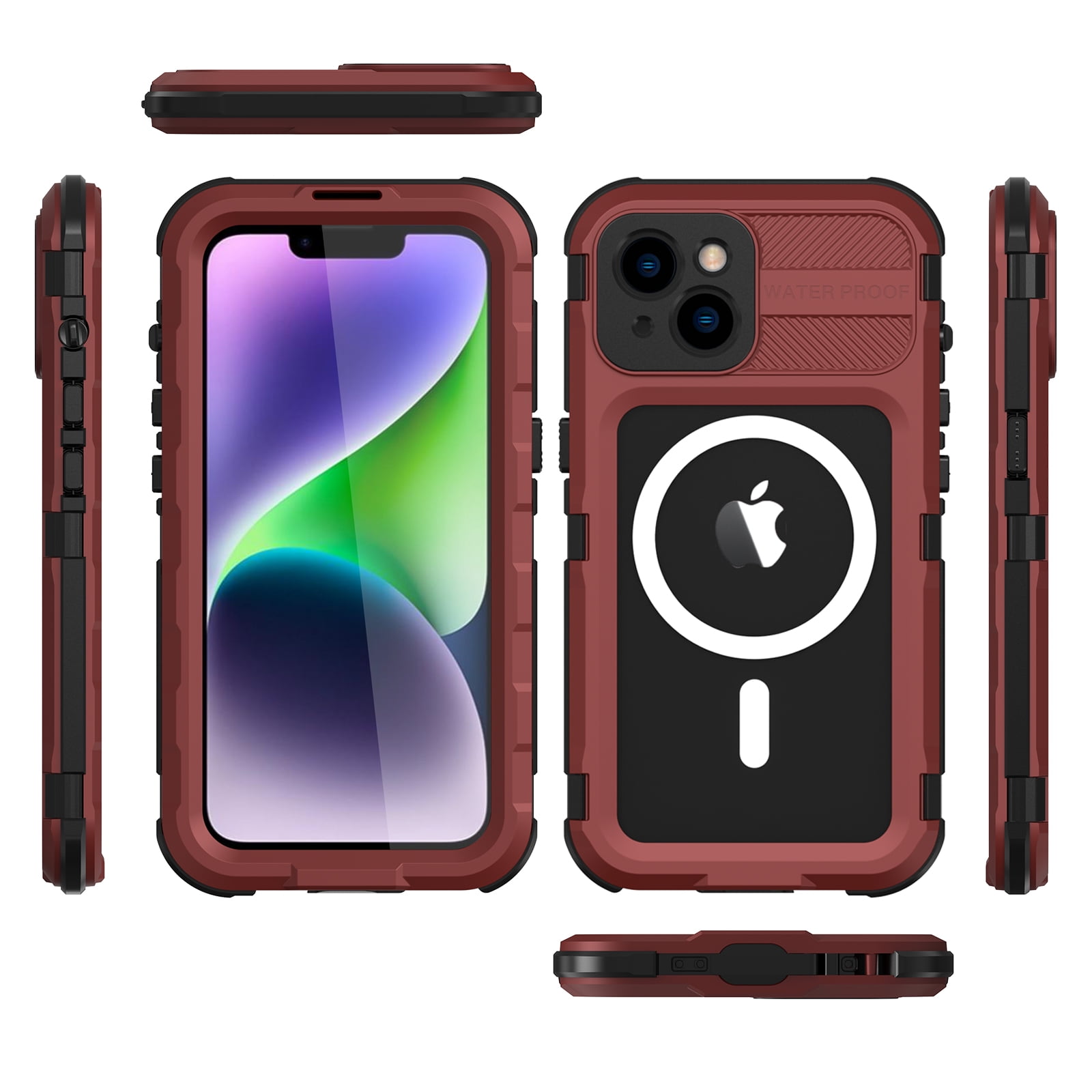 Compatible with Waterproof iPhone 15 case, Built-in Screen Protector, Full-Body Rugged Case Cover, Shockproof Dustproof Waterproof Case for iPhone 15 Magnetic Case with Magnets for MagSafe,Red