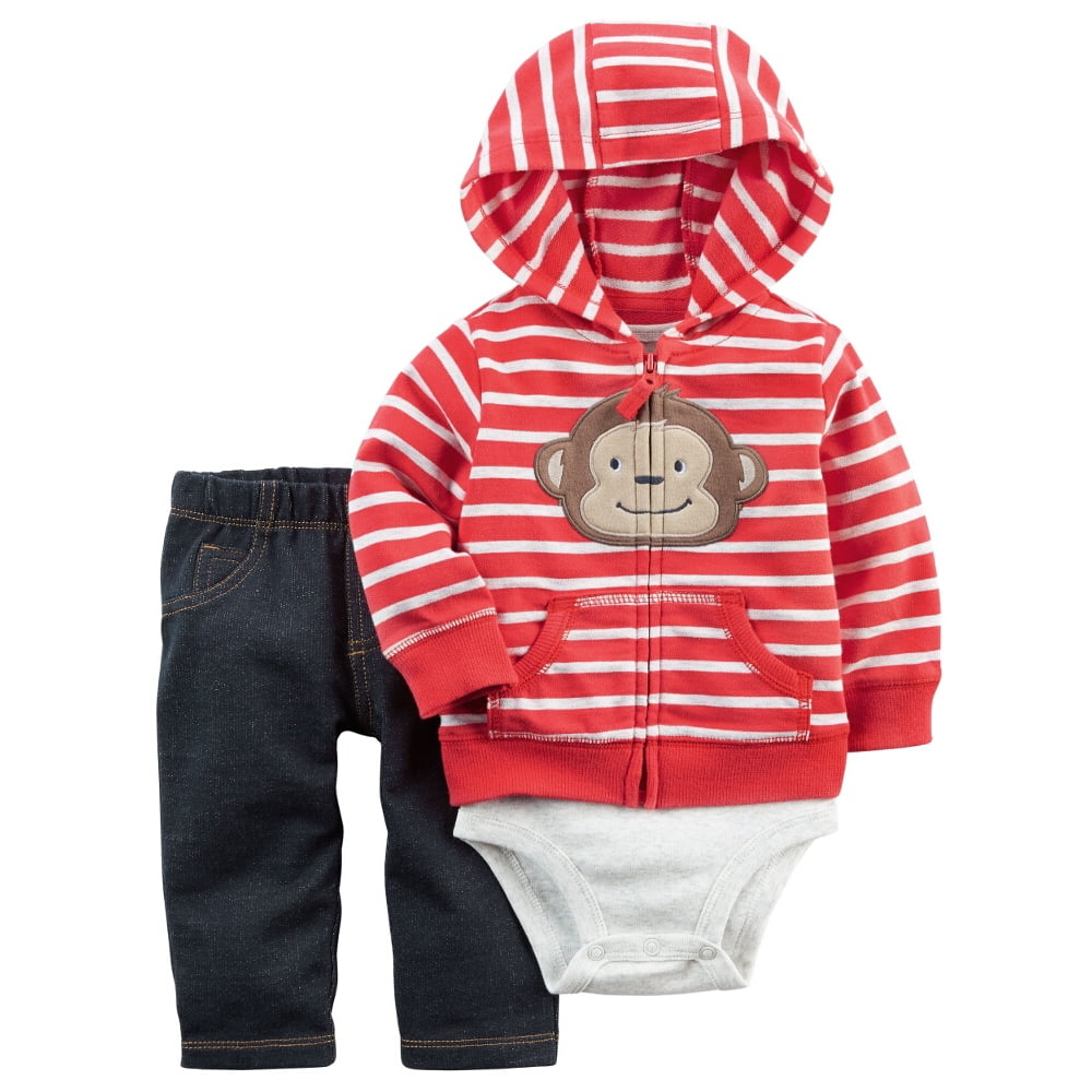 Carter's Carters Baby Clothing Outfit Boys 3Piece Little Jacket Set Monkey Stripe Red