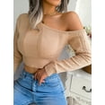 thumbnail image 5 of Botton Side Surplice Neck Sweater, Elegant Long Sleeve Sweater For Fall & Winter, Women's Clothing, 5 of 5