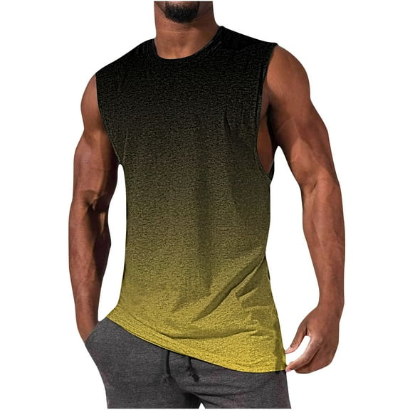 Klisyaur Gardient Mens Tank Tops Sleeveless Causal Quick Dry Lightweight Tee for Sports Athletic Crew Neck Shirts