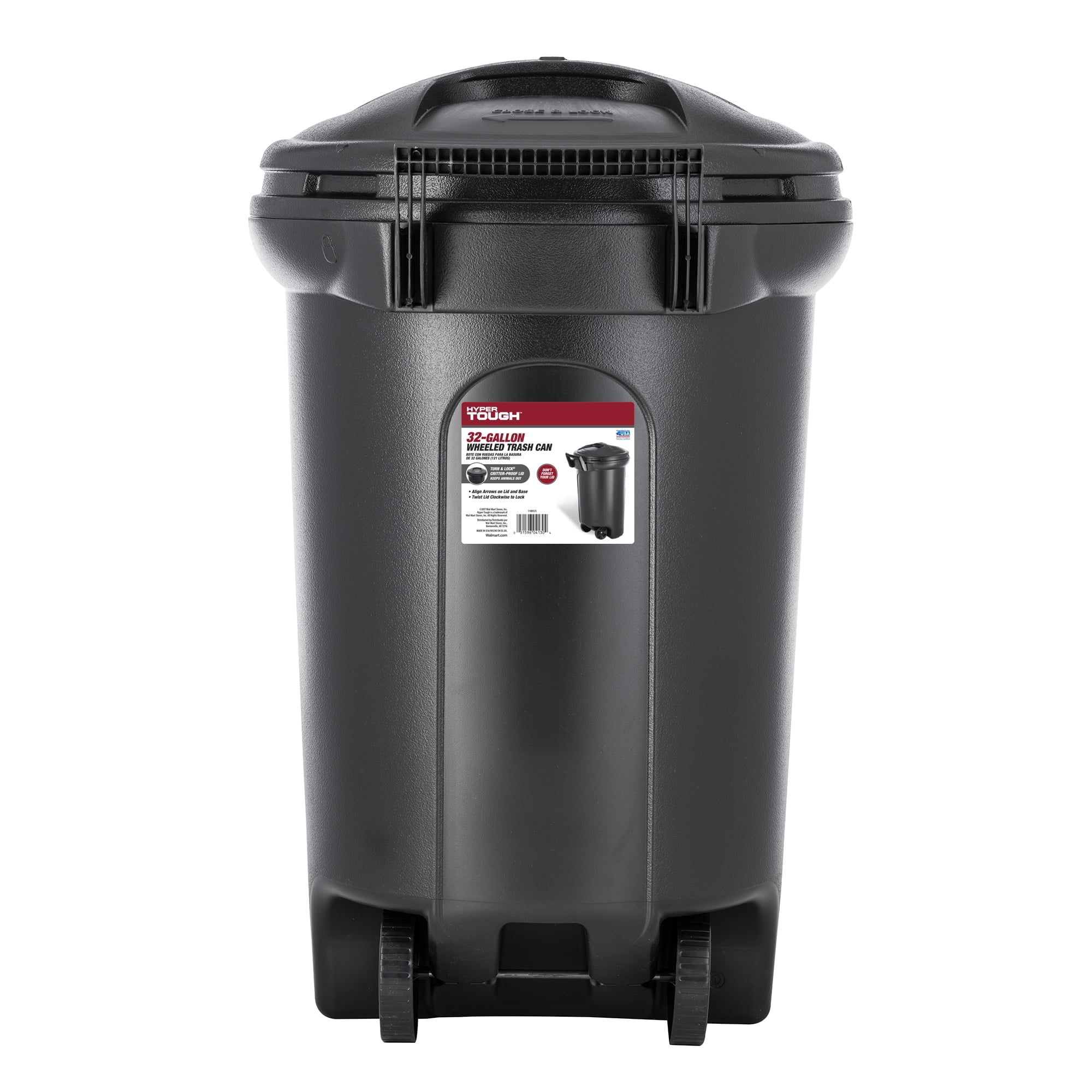 Hyper Tough 32 Gallon Wheeled Trash Can, Outdoor Garbage Can With Locking Lid